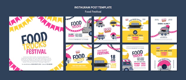 Free PSD flat design food festival instagram posts