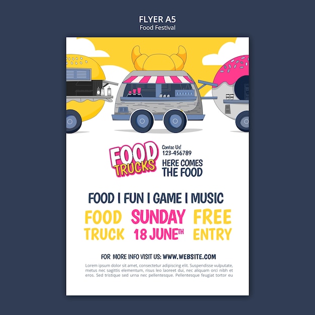 Free PSD flat design food festival poster template