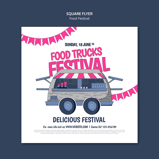 Free PSD flat design food festival square flyer