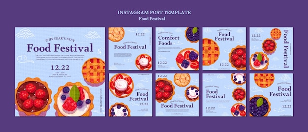 Free PSD flat design food festival template