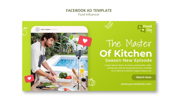 Free PSD flat design food influencer facebook ad template