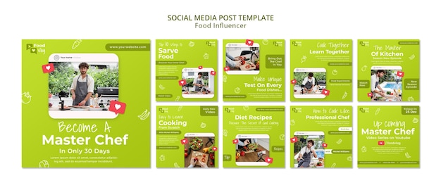 Free PSD flat design food influencer instagram template