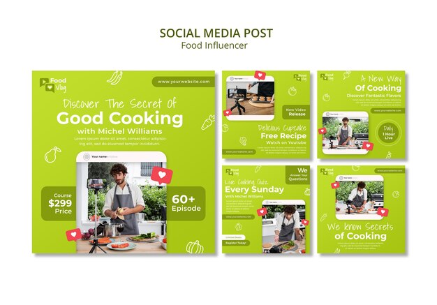 Flat design food influencer instagram template