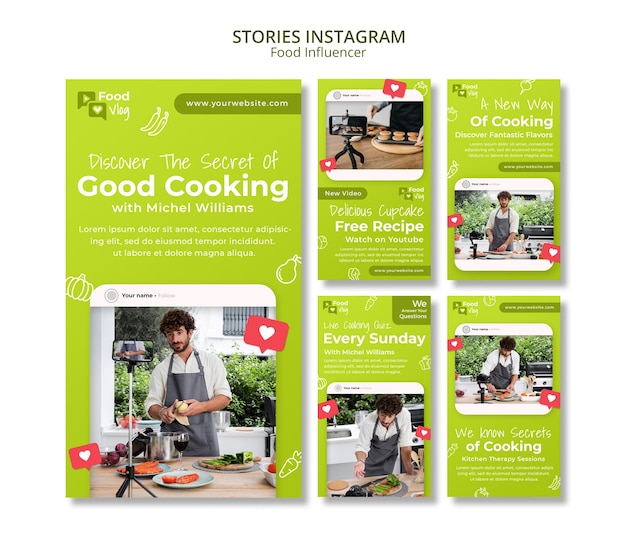 Free PSD flat design food influencer instagram template