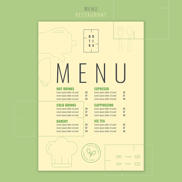 Free PSD flat design food restaurant menu template