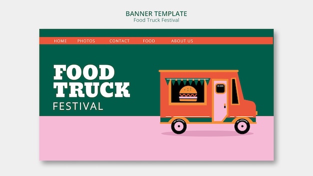 Free PSD flat design food truck festival banner