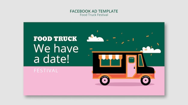 Free PSD flat design food truck festival facebook template