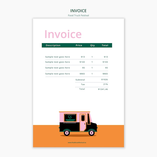 Free PSD flat design food truck festival invoice