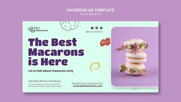 Free PSD flat design french macarons facebook template