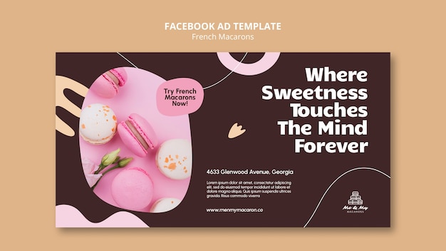 Free PSD flat design french macarons facebook template