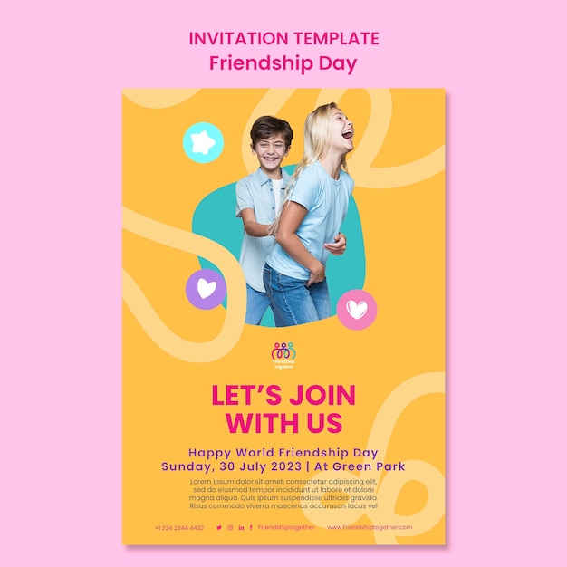 Flat design friendship day invitation template