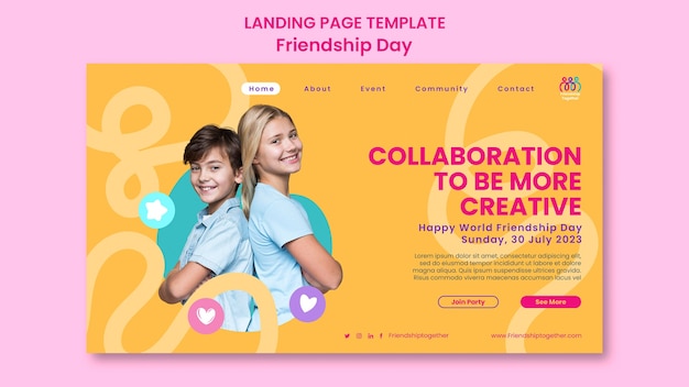 Flat design friendship day landing page