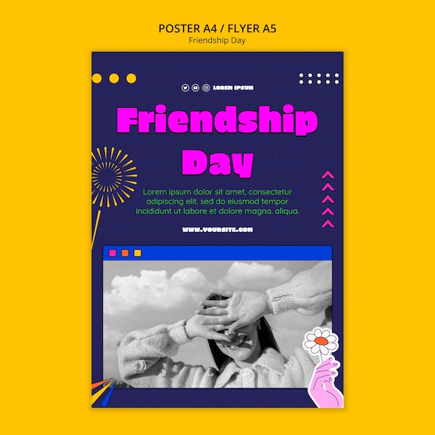 Free PSD flat design friendship day poster template