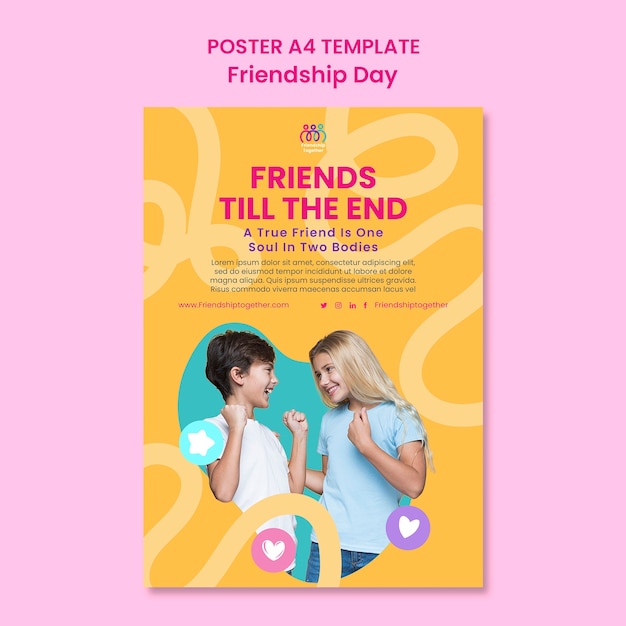 Free PSD flat design friendship day poster template