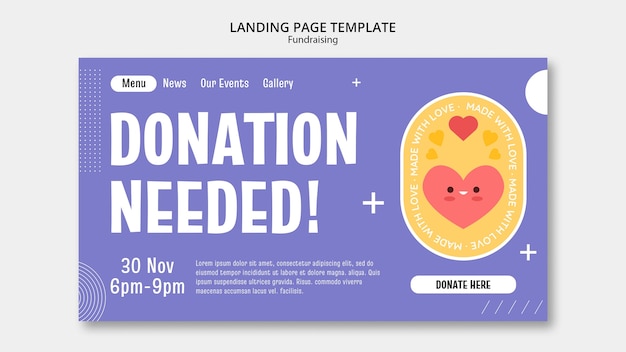 Free PSD flat design fundraising event landing page