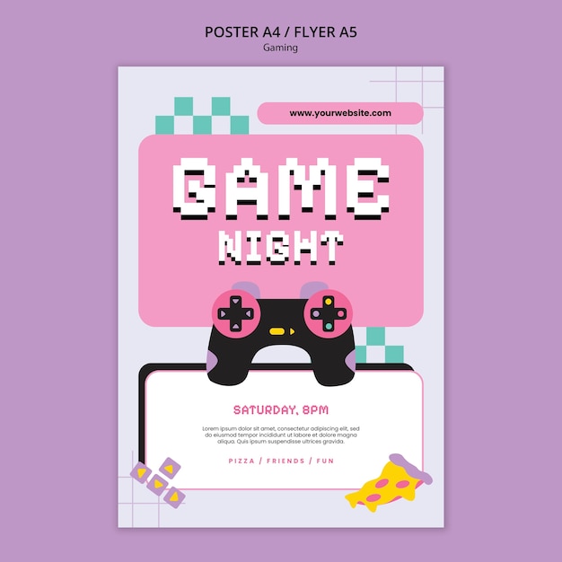 Free PSD flat design gaming poster template