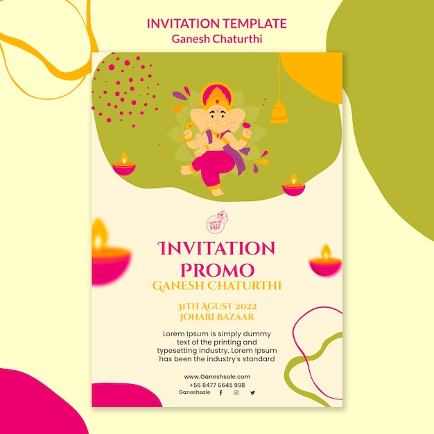 Free PSD flat design ganesh chaturthi invitation design