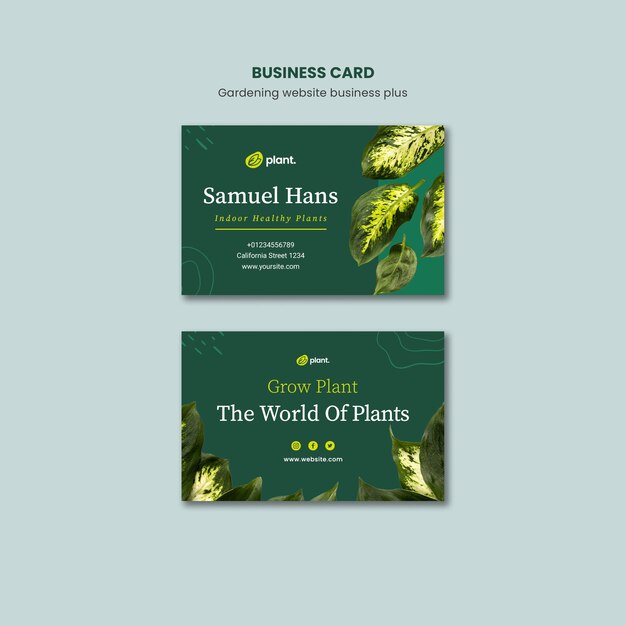 Flat design gardening business card template