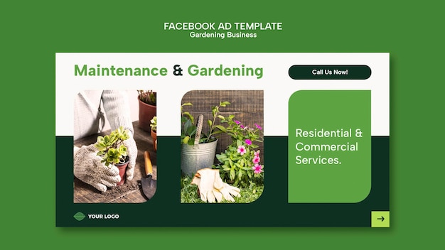 Free PSD flat design gardening facebook ad art template