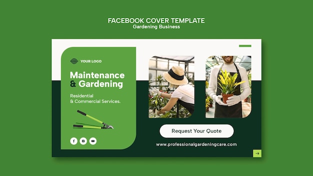 Free PSD flat design gardening facebook cover template