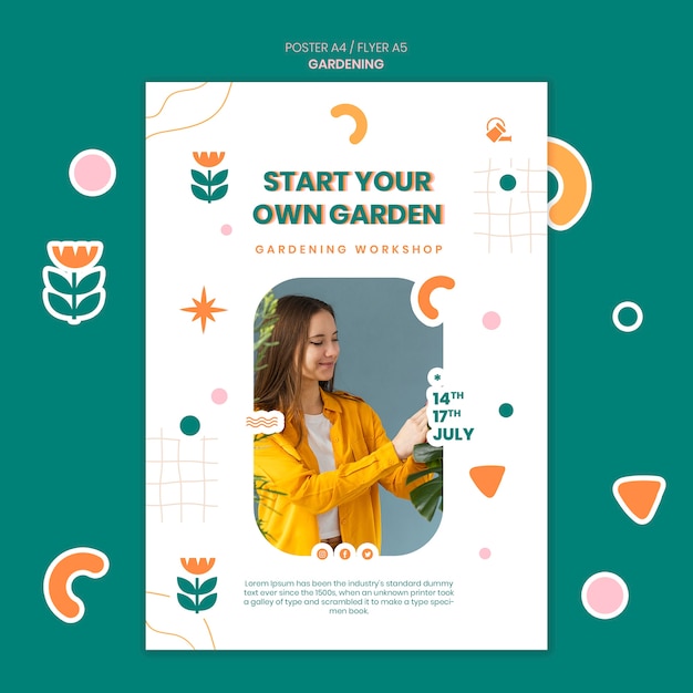 Flat design gardening illustrations flyer template