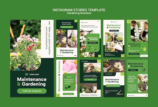 Free PSD flat design gardening instagram stories template