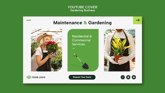 Flat design gardening youtube thumbnail template