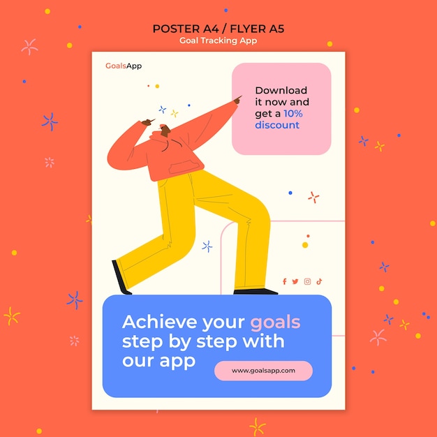 Free PSD flat design goal tracking app poster