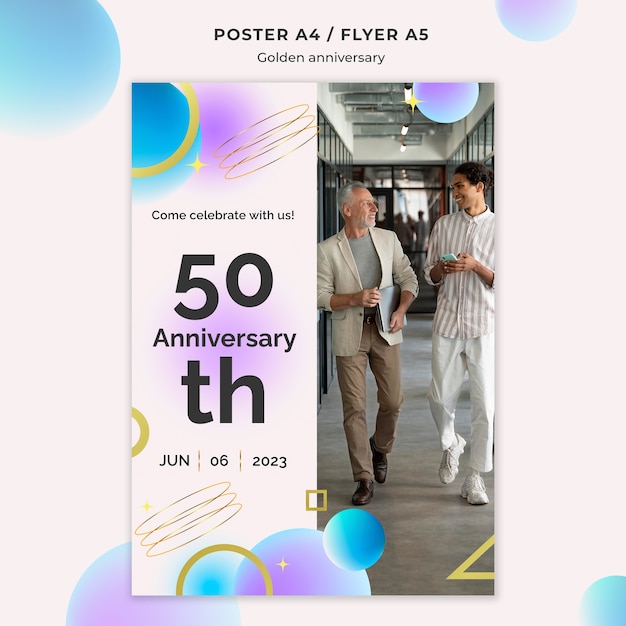 Free PSD flat design golden anniversary template