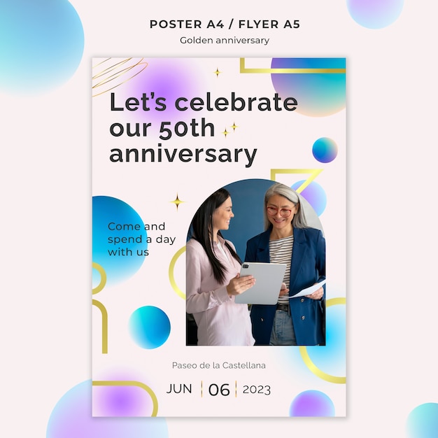 Free PSD flat design golden anniversary template