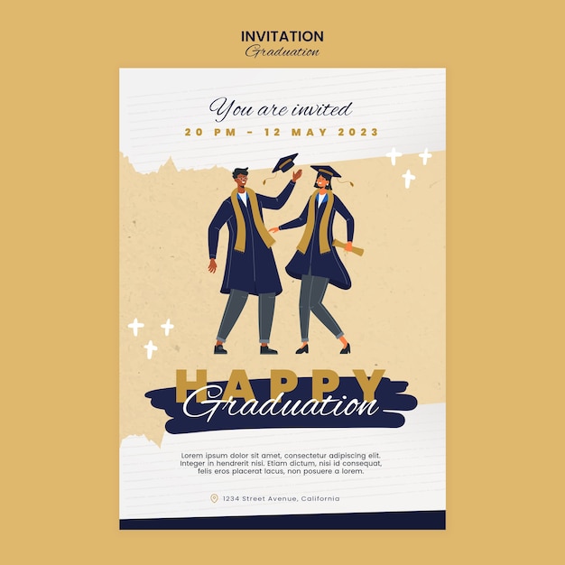 Flat design graduation day invitation template