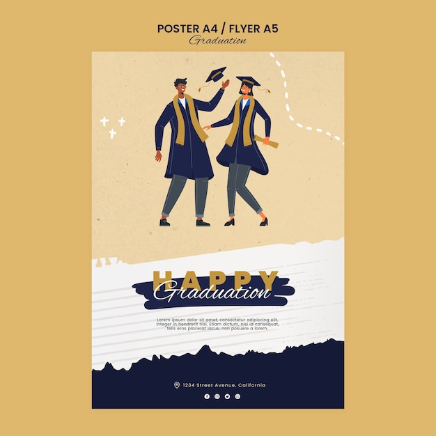 Free PSD flat design graduation day poster template