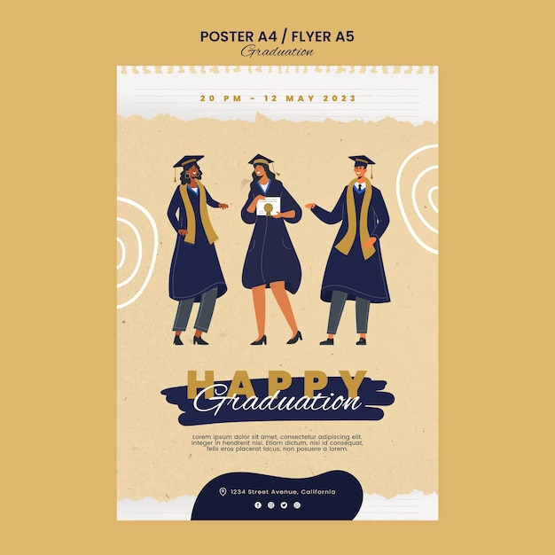 Free PSD flat design graduation day poster template