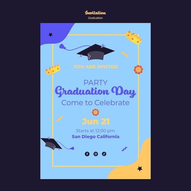 Free PSD flat design graduation invitation template