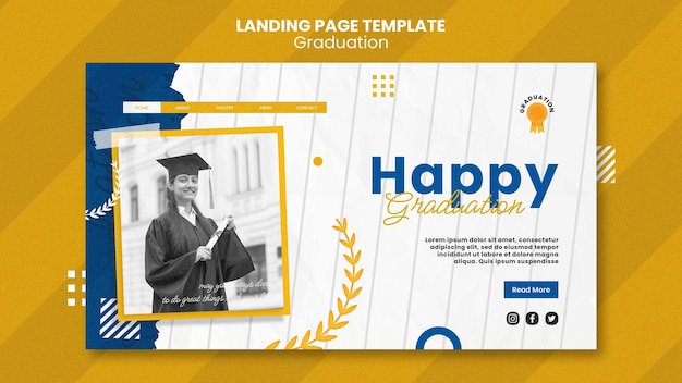 Free PSD flat design graduation landing page template