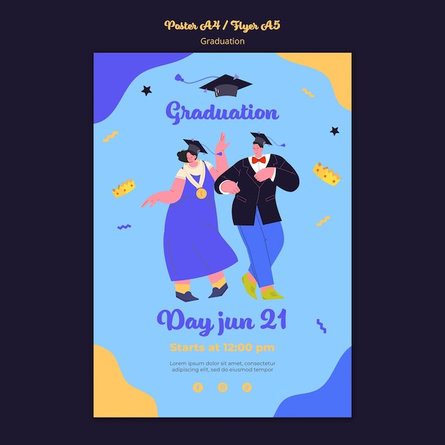 Free PSD flat design graduation poster template