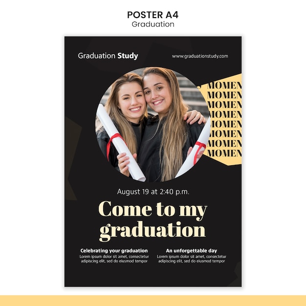 Free PSD flat design graduation poster template