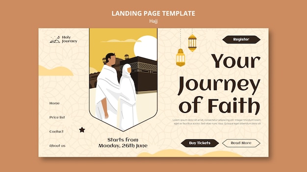 Free PSD flat design hajj season landing page template