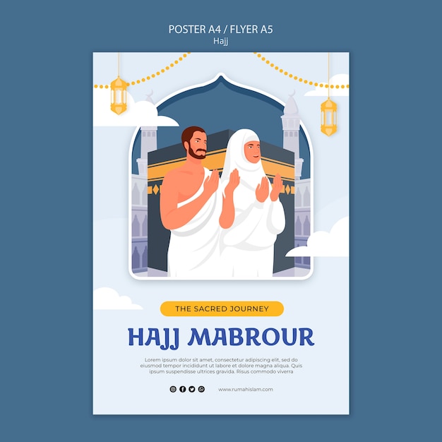 Free PSD flat design hajj season poster template