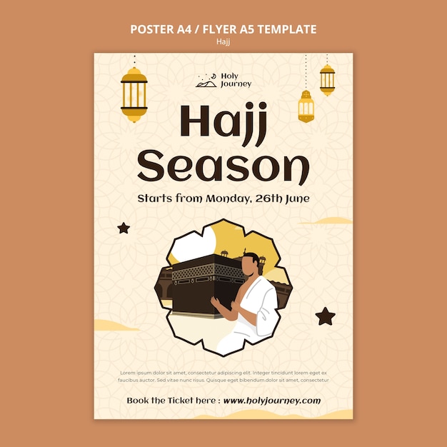 Free PSD flat design hajj season poster template