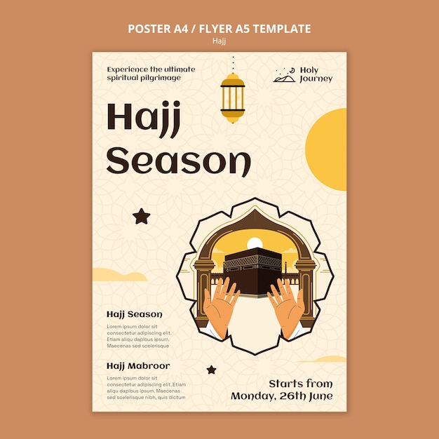 Free PSD flat design hajj season poster template