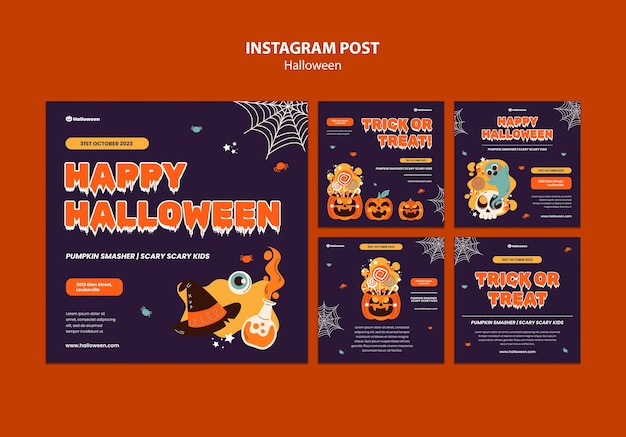 Free PSD flat design halloween celebration  instagram posts