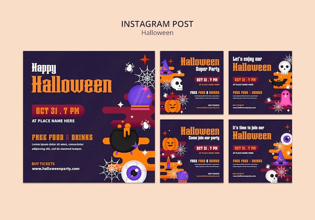 Free PSD flat design halloween instagram post template