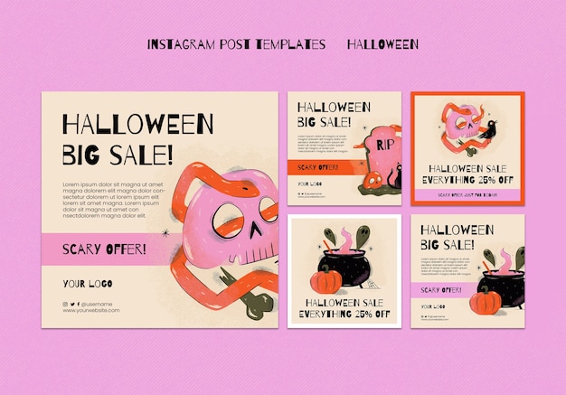 Free PSD flat design halloween instagram post template