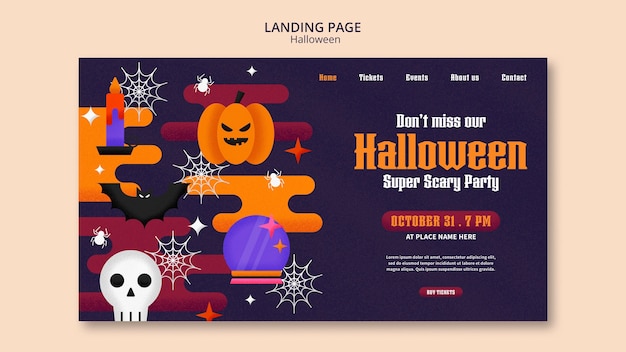 Free PSD flat design halloween landing page template