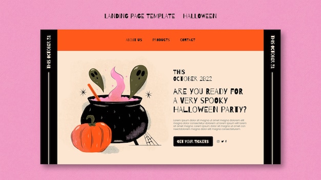 Free PSD flat design halloween landing page template