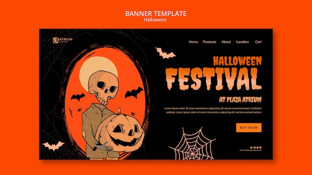 Free PSD flat design halloween template design