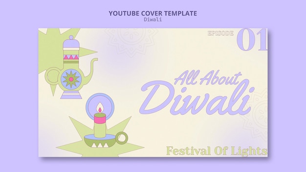 Free PSD flat design happy diwali youtube cover