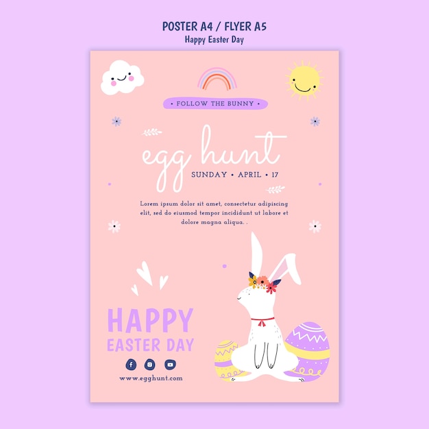 Free PSD flat design happy easter template