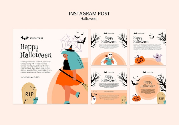 Free PSD flat design happy halloween template